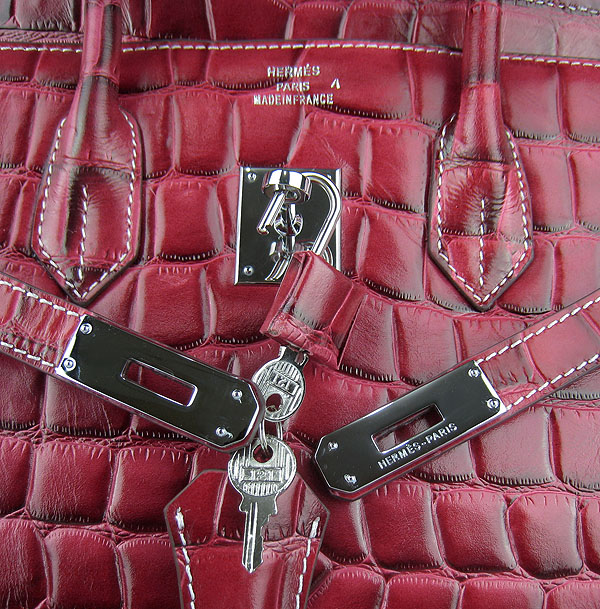 High Quality Fake Hermes Birkin 35CM Crocodile Veins Leather Bag Wine 6089 - Click Image to Close